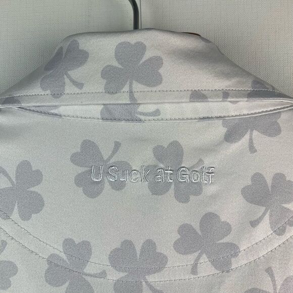 U Suck At Golf Men’s White Fighting Irish Clover Short Sleeve Polo Size Large - Picture 7 of 10